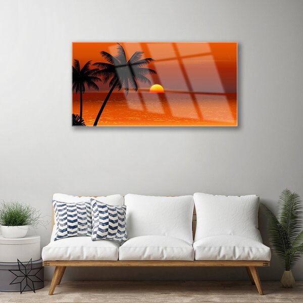 Tablou pe sticla Sea Palm Sun Peisaj Galben Negru