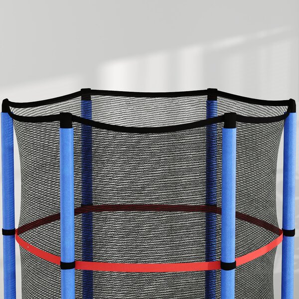 HOMCOM Saltea Elastică pentru Copii 3-6 Ani cu Plasă de Protecție, 6 Stâlpi și 3 Intrări, Ø140x190 cm, Albastru | Aosom Romania