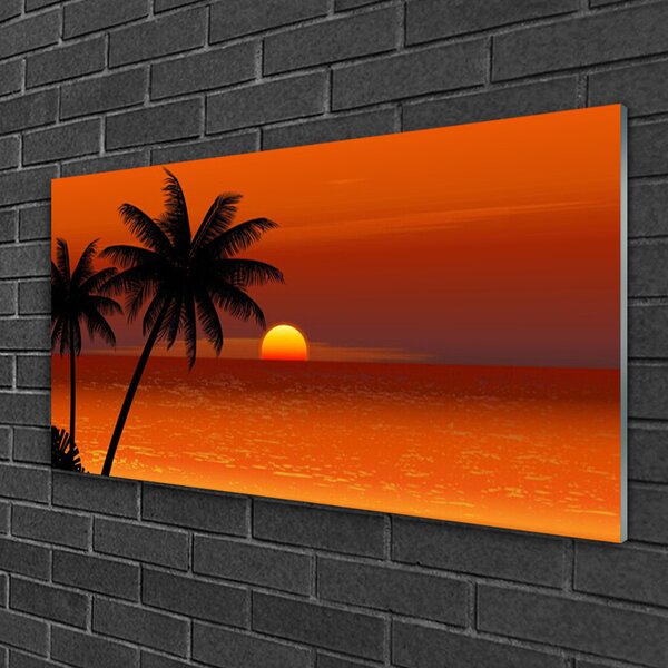 Tablou pe sticla Sea Palm Sun Peisaj Galben Negru