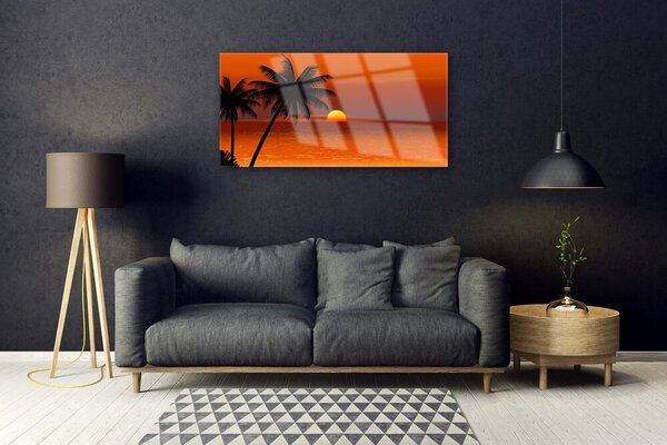 Tablou pe sticla Sea Palm Sun Peisaj Galben Negru