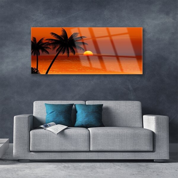 Tablou pe sticla Sea Palm Sun Peisaj Galben Negru