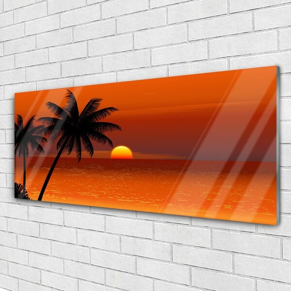 Tablou pe sticla Sea Palm Sun Peisaj Galben Negru
