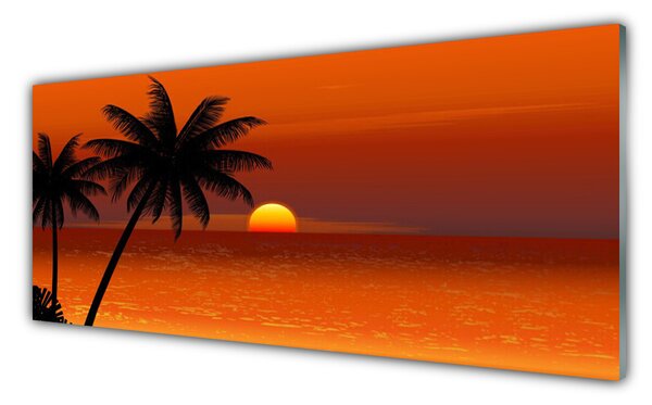 Panou sticla bucatarie Sea Palm Sun Peisaj Galben Negru