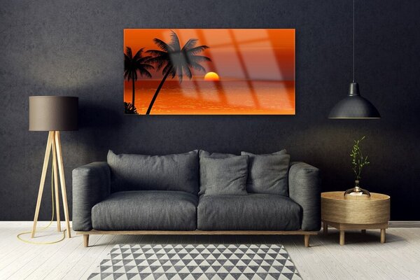 Tablou pe sticla Sea Palm Sun Peisaj Galben Negru