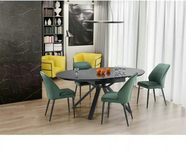 Masa extensibila VERTIGO, negru, sticla securizata/otel, 130/180x130x7