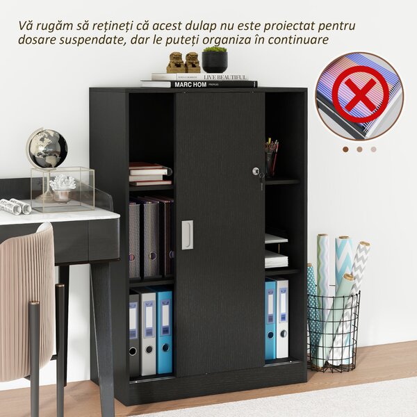 HOMCOM Dulap de Birou 3 Rafturi cu Încuietoare și 2 Chei de Securitate 80x40x120 cm Negru | Aosom Romania