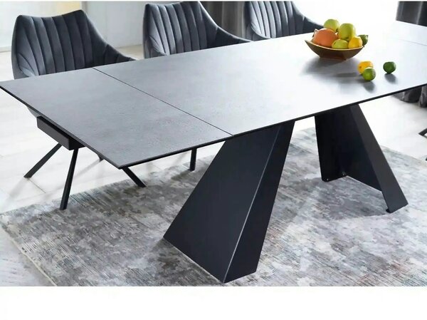 Masa extensibila SALVADORE, gri/negru, sticla securizata/ceramica/meta
