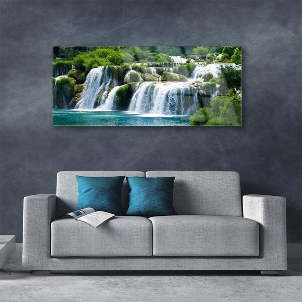 Tablou pe sticla Cascada Natura Albastru Alb