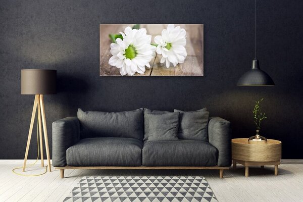 Tablou pe sticla Flori Floral Alb Verde