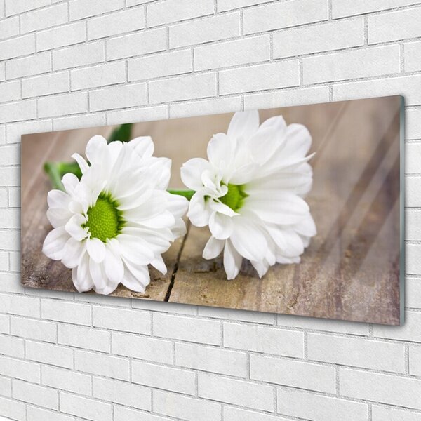 Tablou pe sticla Flori Floral Alb Verde