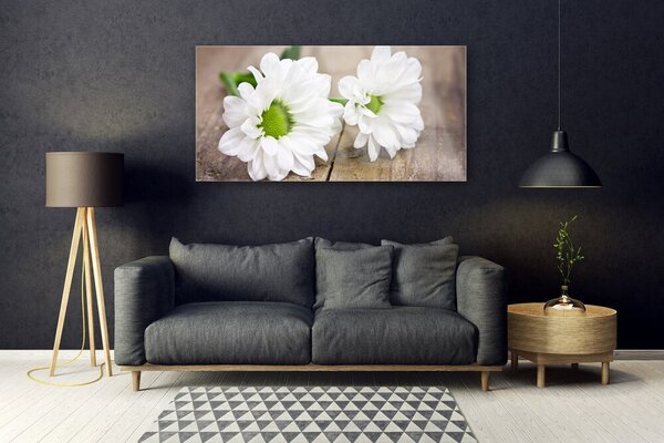 Tablou pe sticla Flori Floral Alb Verde