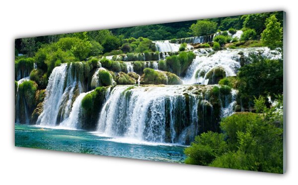 Tablou pe sticla Cascada Natura Albastru Alb
