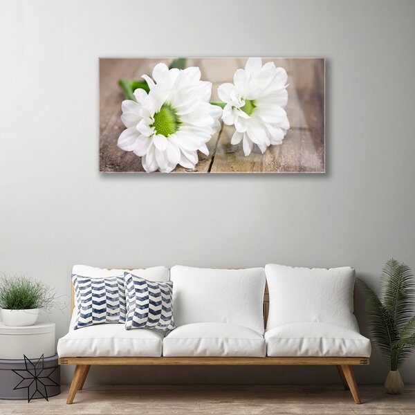 Tablou pe sticla Flori Floral Alb Verde