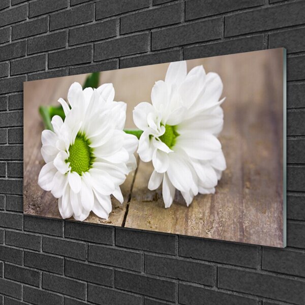 Tablou pe sticla Flori Floral Alb Verde