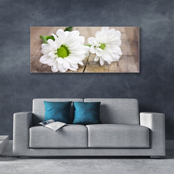 Tablou pe sticla Flori Floral Alb Verde