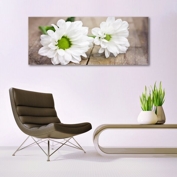 Tablou pe sticla Flori Floral Alb Verde