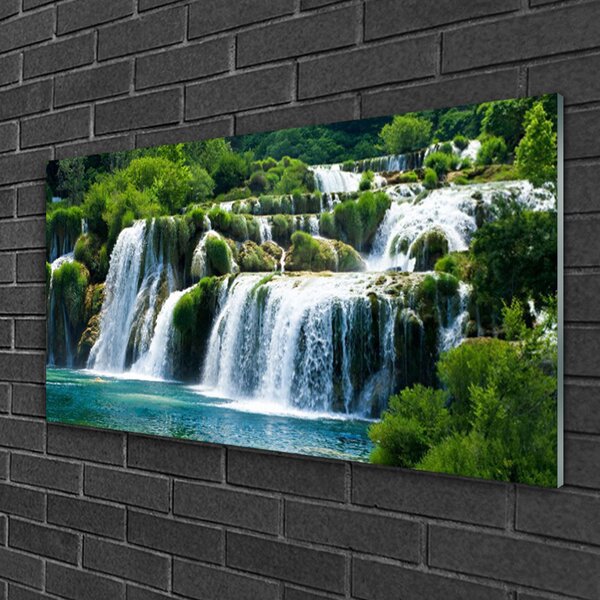Tablou pe sticla Cascada Natura Albastru Alb