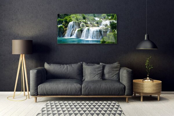 Tablou pe sticla Cascada Natura Albastru Alb