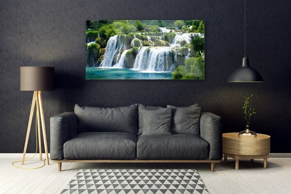 Tablou pe sticla Cascada Natura Albastru Alb