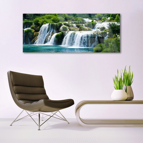Tablou pe sticla Cascada Natura Albastru Alb