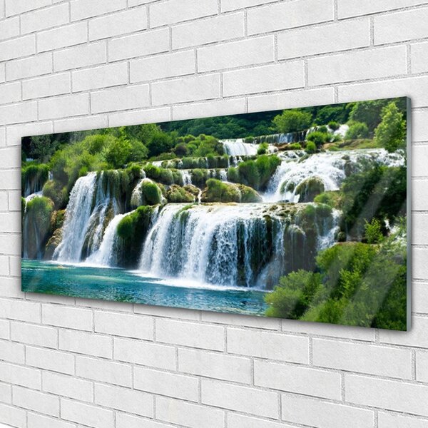 Tablou pe sticla Cascada Natura Albastru Alb