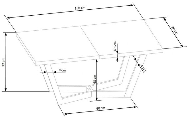 Masa extensibila MASSIVE, stejar/negru, furnir/metal, 160-250x90x77 cm