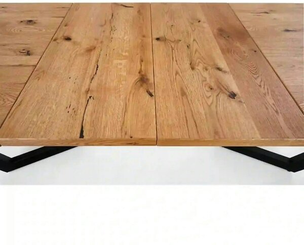 Masa extensibila MASSIVE, stejar/negru, furnir/metal, 160-250x90x77 cm