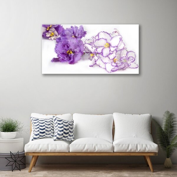 Tablou pe sticla Flori Floral Violet Alb