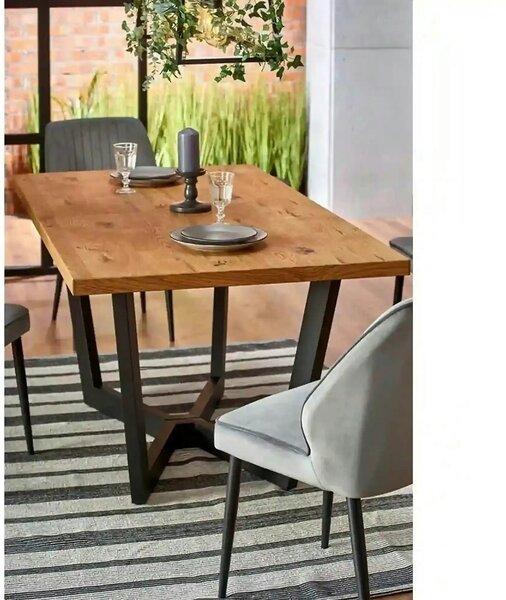 Masa extensibila MASSIVE, stejar/negru, furnir/metal, 160-250x90x77 cm