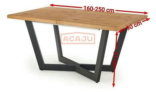 Masa extensibila MASSIVE, stejar/negru, furnir/metal, 160-250x90x77 cm