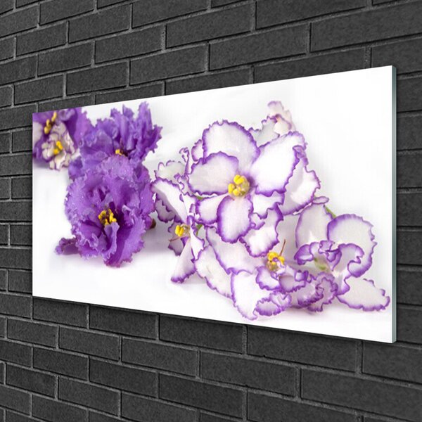 Tablou pe sticla Flori Floral Violet Alb