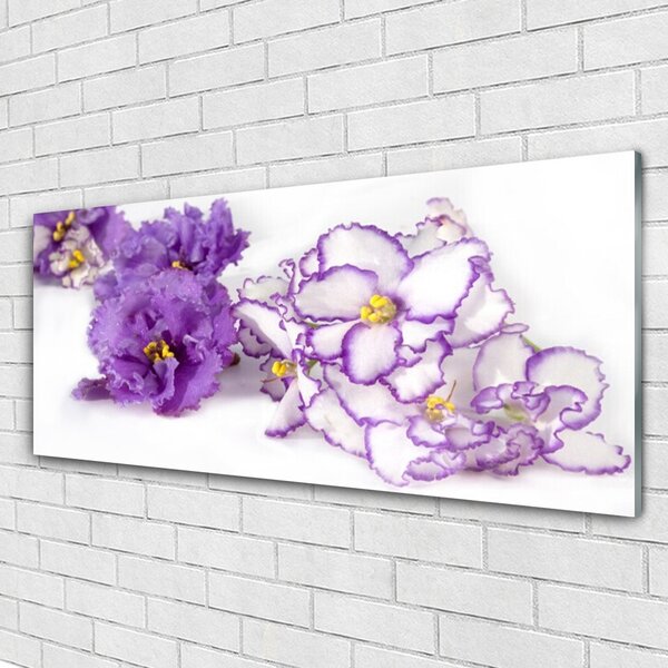Tablou pe sticla Flori Floral Violet Alb