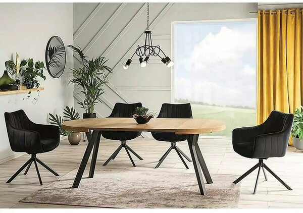 Masa DOMINGO, stejar natural/negru, PAL laminat, 100/250x100x76 cm