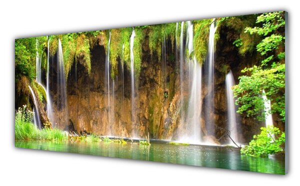 Panou sticla bucatarie Cascada Natura Maro Verde Albastru Alb