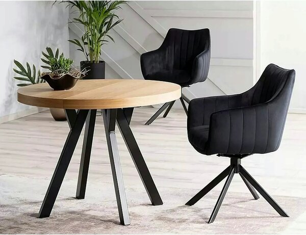 Masa DOMINGO, stejar natural/negru, PAL laminat, 100/250x100x76 cm