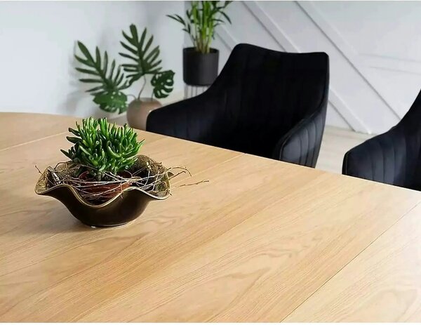 Masa DOMINGO, stejar natural/negru, PAL laminat, 100/250x100x76 cm