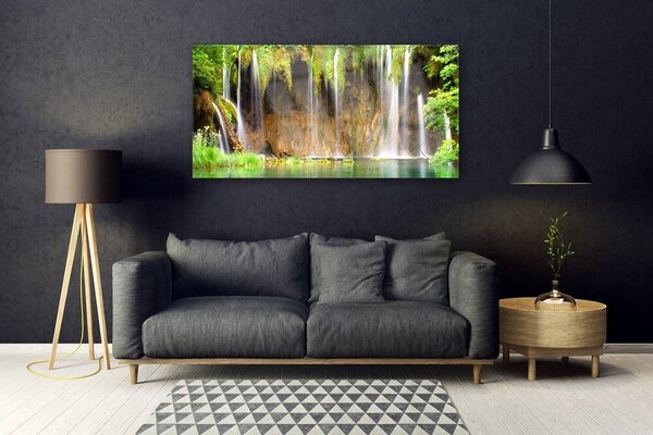 Tablou pe sticla Cascada Natura Maro Verde Albastru Alb