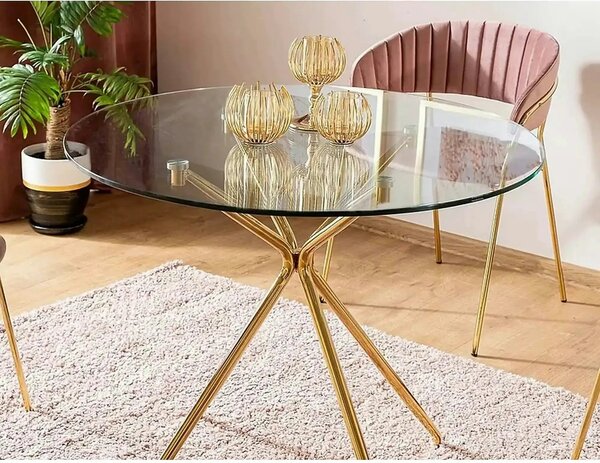 Masa AZALIA, transparent/auriu, sticla/metal, 80x80x75 cm