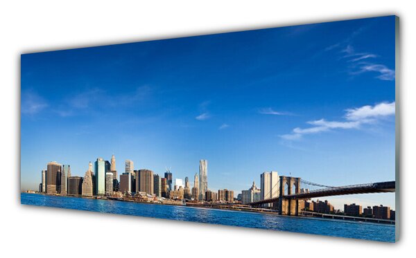 Tablou pe sticla Bridge City Case Gri Albastru Negru