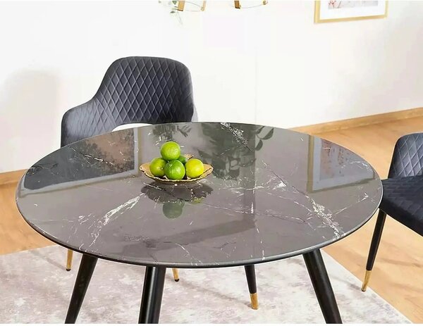 Masa CYRYL II, negru cu efect de marmura, 100x100x75 cm