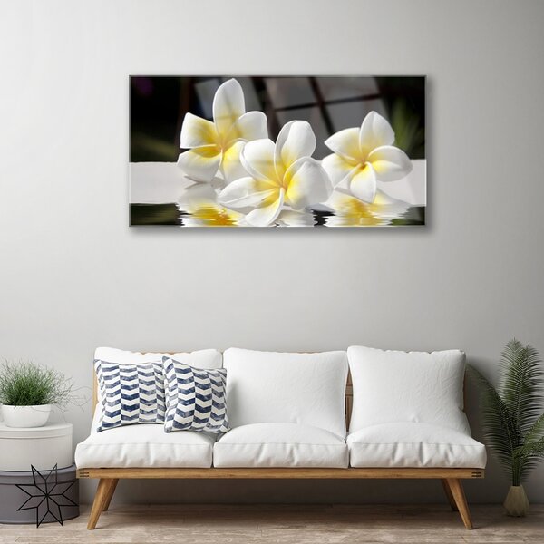 Tablou pe sticla Flori Floral Alb Galben