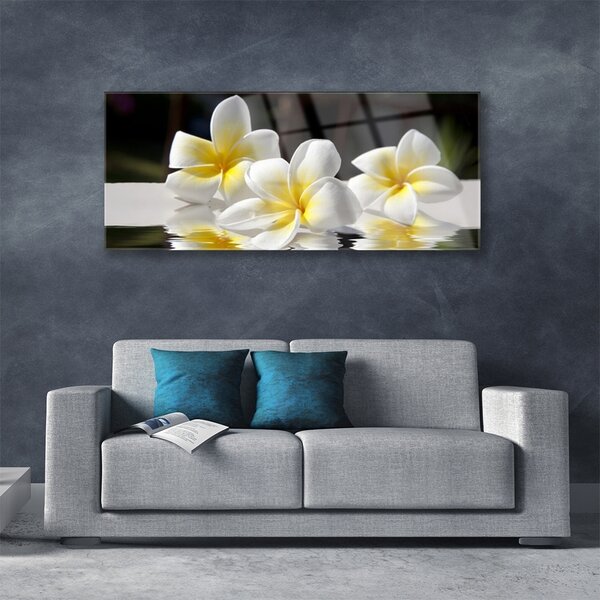 Tablou pe sticla Flori Floral Alb Galben
