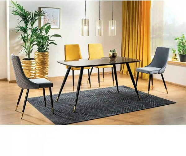 Masa CYRYL, negru cu efect de marmura, 140x80x75 cm