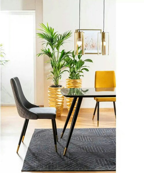 Masa CYRYL, negru cu efect de marmura, 140x80x75 cm
