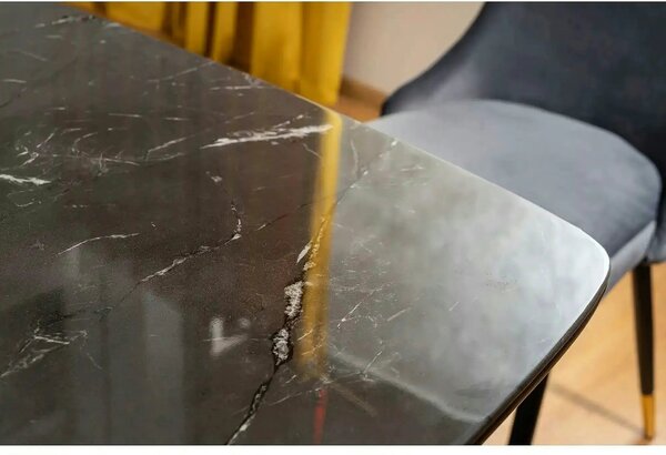 Masa CYRYL, negru cu efect de marmura, 140x80x75 cm