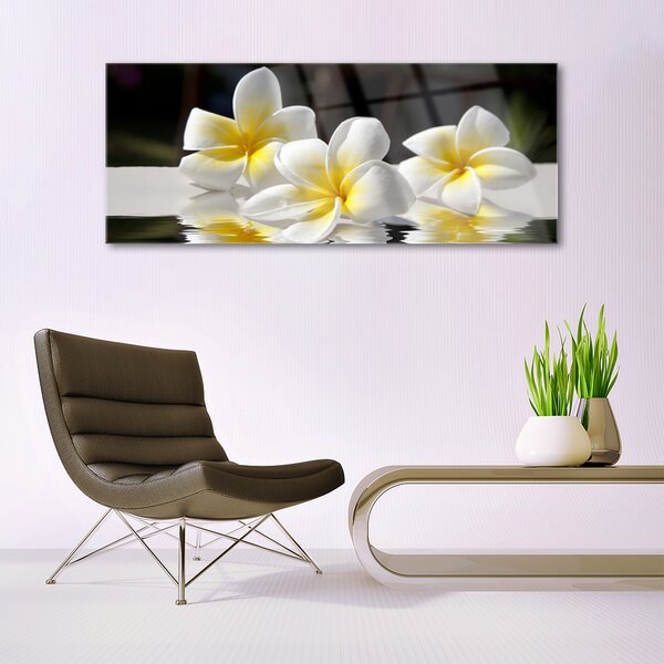 Tablou pe sticla Flori Floral Alb Galben