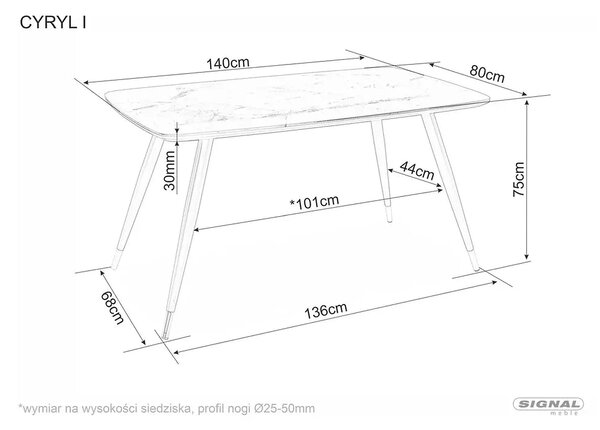 Masa CYRYL, negru cu efect de marmura, 140x80x75 cm