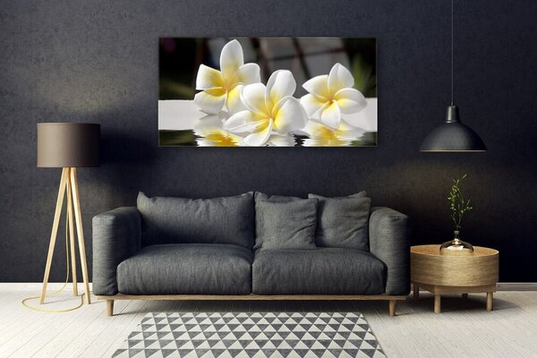 Tablou pe sticla Flori Floral Alb Galben