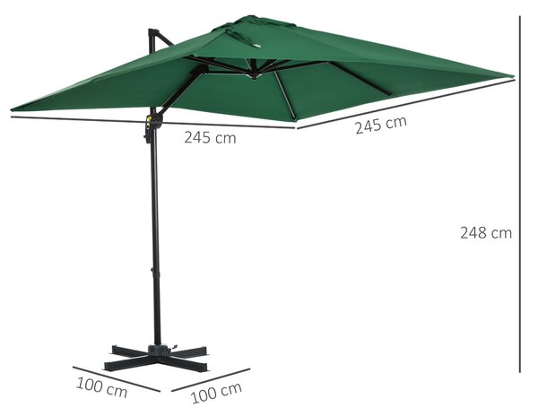 Outsunny Umbrelă de Grădină cu Manivelă, Rotire la 360°, Orificii de Ventilație și Parasolar Reglabil, 2.5x2.5 m, Verde | Aosom Romania
