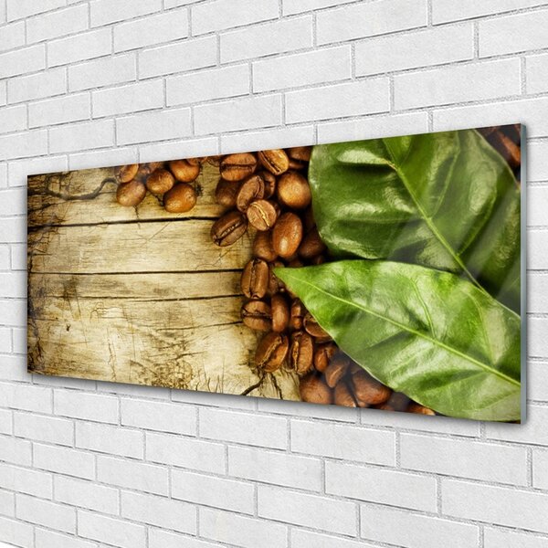 Tablou pe sticla Boabe de cafea Frunze Bucătărie Brun Verde